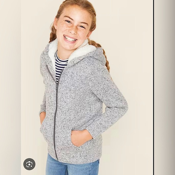 Old Navy 16 PLUS Full Zip Jacket Hoodie Sherpa Lined Sweater Knit GREY - Picture 2 of 9